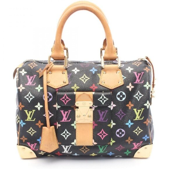 Authentic Louis Vuitton Speedy 30 Monogram Multicolor Sac Bag Black Tote Handbag - Picture 1 of 13